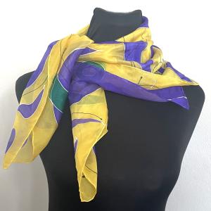 Fialová a žlutá - hedvábný šátek 74x74cm